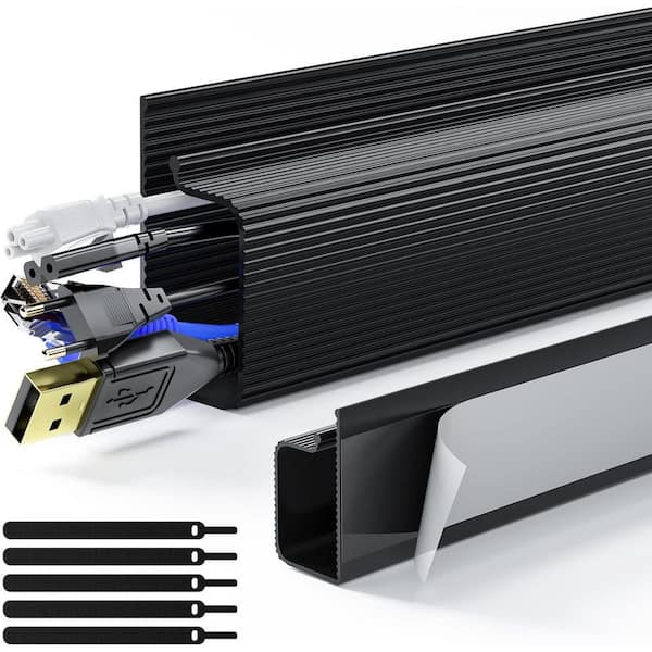 YICHUHAOXI Cable Management Kit 15.7in 2 Pack Safe and Tidy Solution for Desk with Adhesive PVC Flame-Retardant Organizer in Black