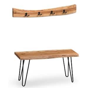 36 in. Hairpin Natural Live Edge Bench with Coat Hook Set