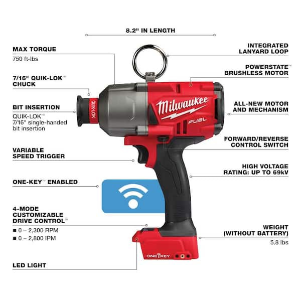 M18 FUEL ONE-KEY 18V Lithium-Ion Brushless Cordless 7/16 in. High Torque Impact Wrench w/ 5.0Ah Resistant Battery