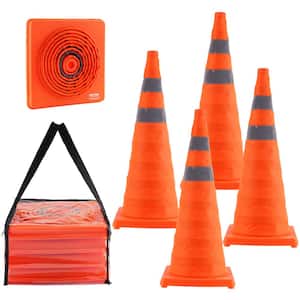 Traffic Safety Cones, 28 in. Collapsible Traffic Cones, PVC Safety Cones Reflective Collars for Traffic Control, 4-Piece