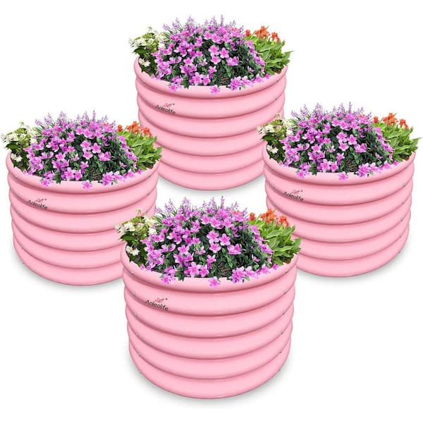 Blush Pink 24 in. Round Kids Raised Garden Beds Galvanized Metal Planter Box Eco-Safe and Easy Setup for Flowers(4-Pack)