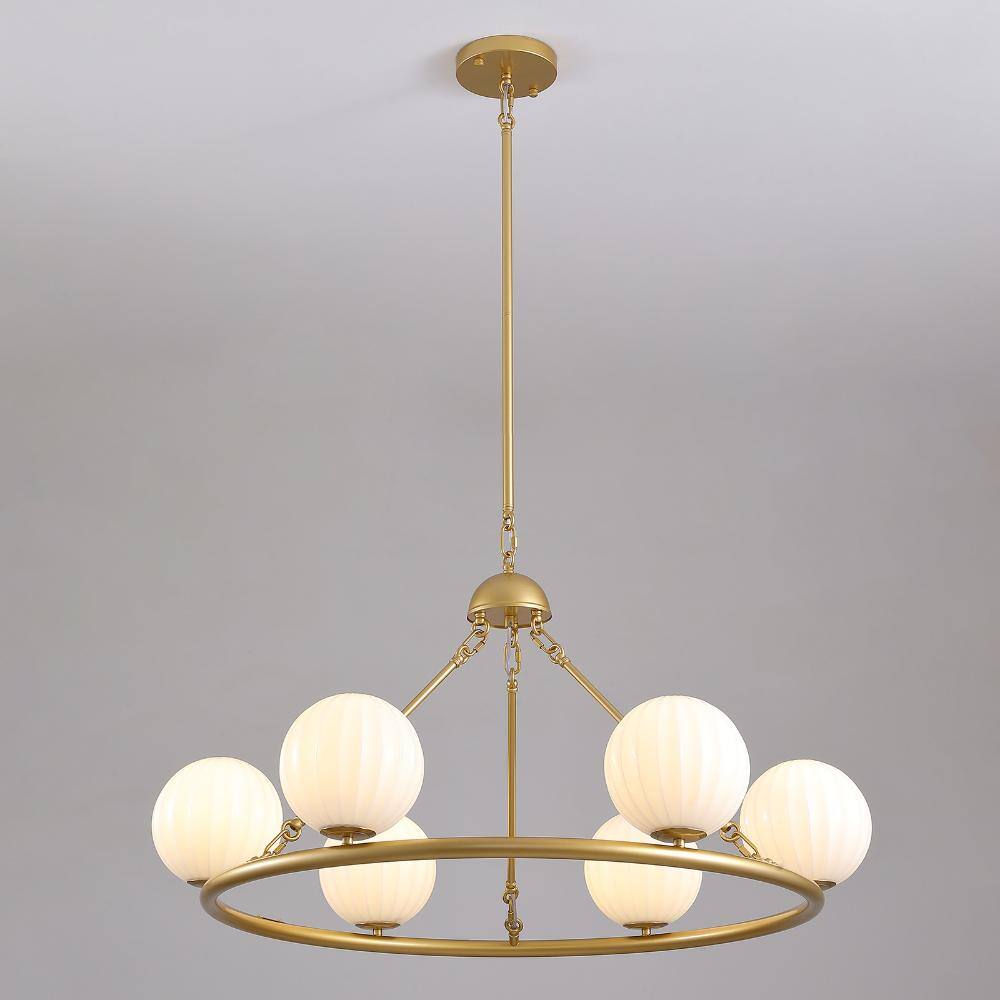 Gold 6-Light Molecular Sphere Round Chandelier Beige Striped Glass Shades Adjustable Height Dimmable(No Bulb)Dining Room price history on PriceWatchPro