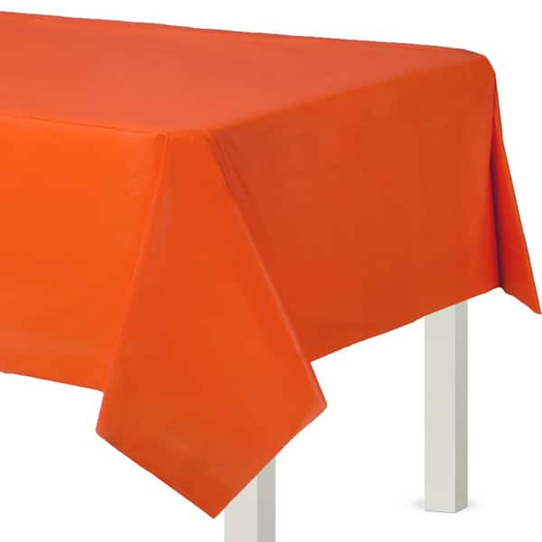 Amscan 54 in. x 108 in. Orange Peel Flannel-Backed Vinyl Table Cover (2-Piece)