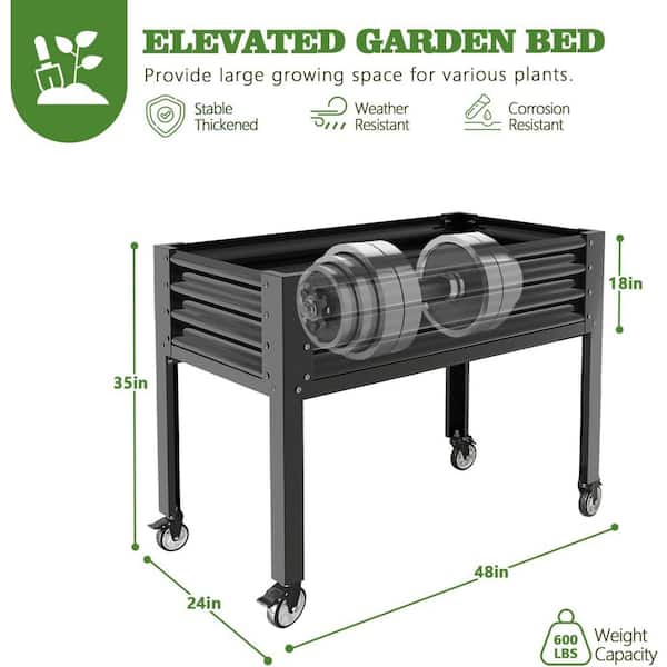 48 in. x 24 in. x 35 in. Grey Galvanized Steel Raised Garden Bed