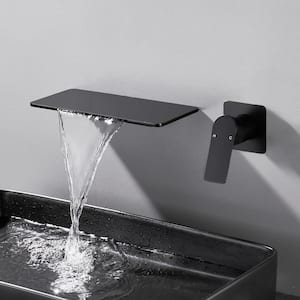 Single-Handle Rectangular Waterfall Wall Mounted Bathroom Faucet in Matte Black
