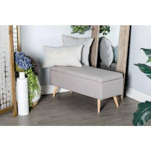 Gray Storage Bench with Wood Legs 18 in. X 40 in. X 16 in.