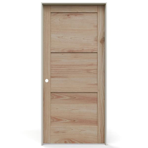 36 in. x 80 in. 3 Panel Right-Handed Solid Core Unfinished White Cedar Wood Single Prehung Interior Door