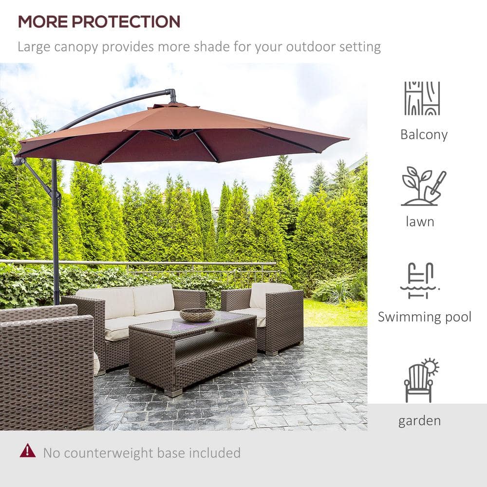 Brown Cantilever Patio Umbrella with UV Protection and Sturdy Stand