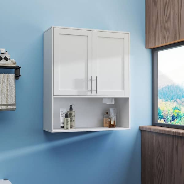 31.5 in. W x 37.8 in. H Rectangular White MDF Surface Mount Medicine Cabinet without Mirror with Door