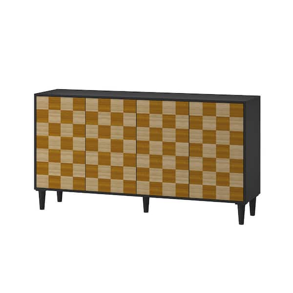 JAYDEN CREATION Franklin Black 61 in. Wide Sideboard with 4 Doors