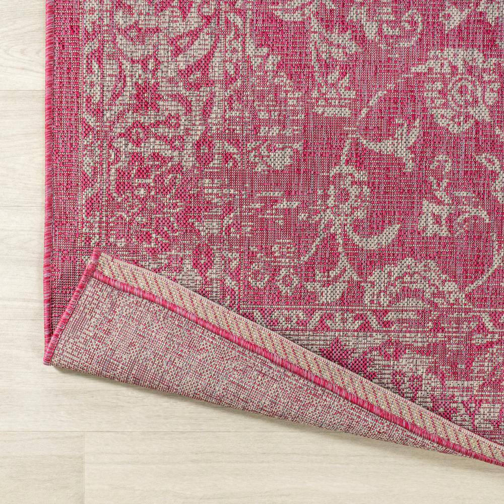 Fuchsia and Light Gray Floral Synthetic 5'3" x 7'7" Reversible Area Rug