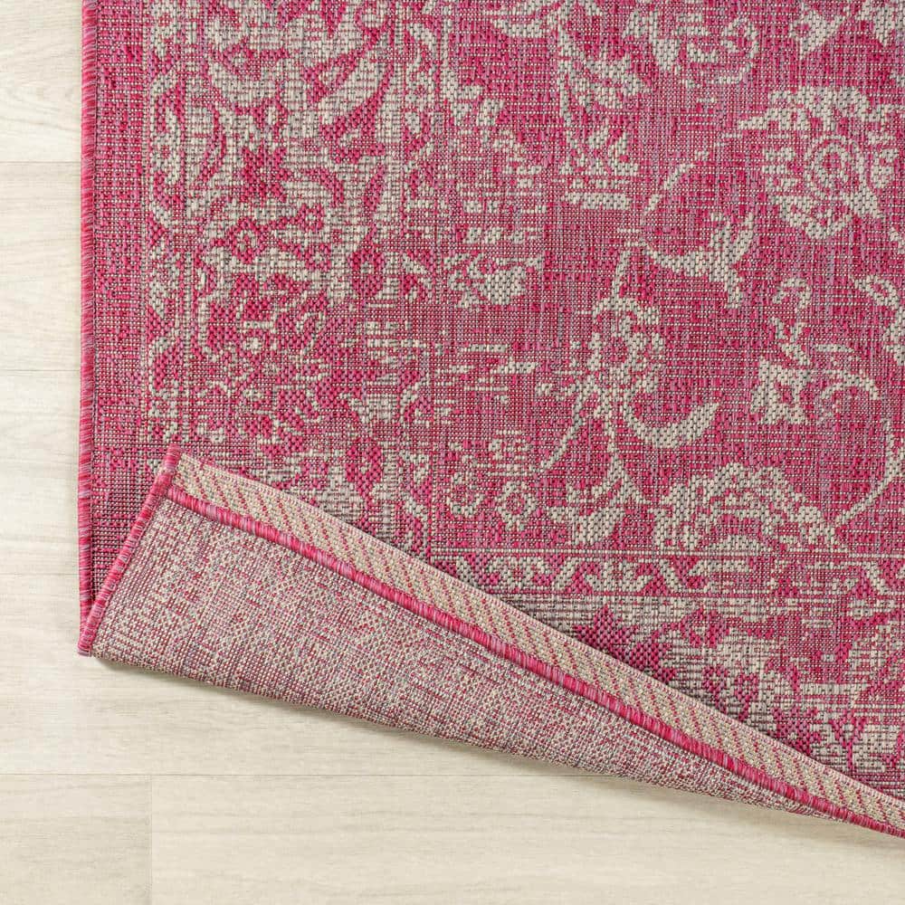 9' x 12' Fuchsia and Light Gray Floral Synthetic Area Rug