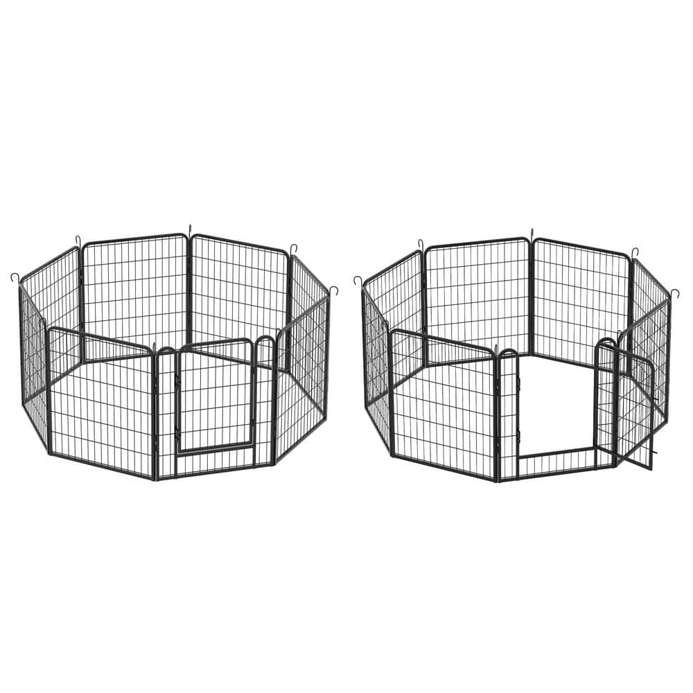Black 31.7"H 16-Panel Metal Pet Playpen with Door