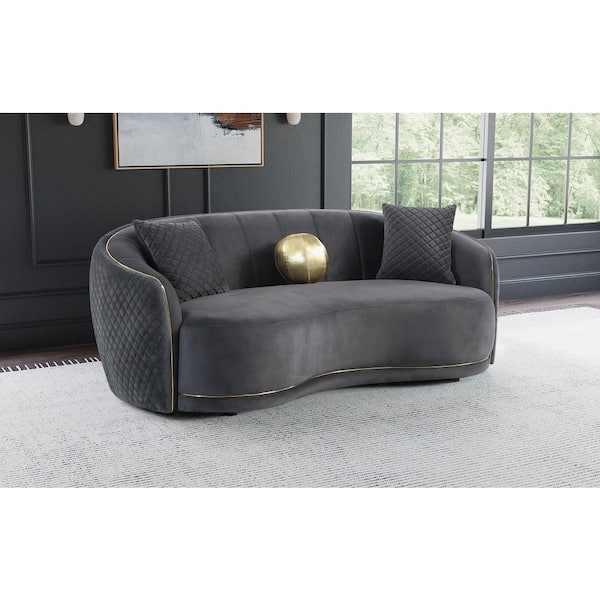 Brookside 91.5 in. Slope Arm Velvet Upholstered Curved Sofa in. Dark Grey