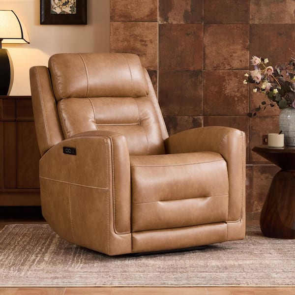 Harris Camel Faux Leather Zero Wall Power Recliner with Dual Motors, Power Headrest, USB & Type-C Charge