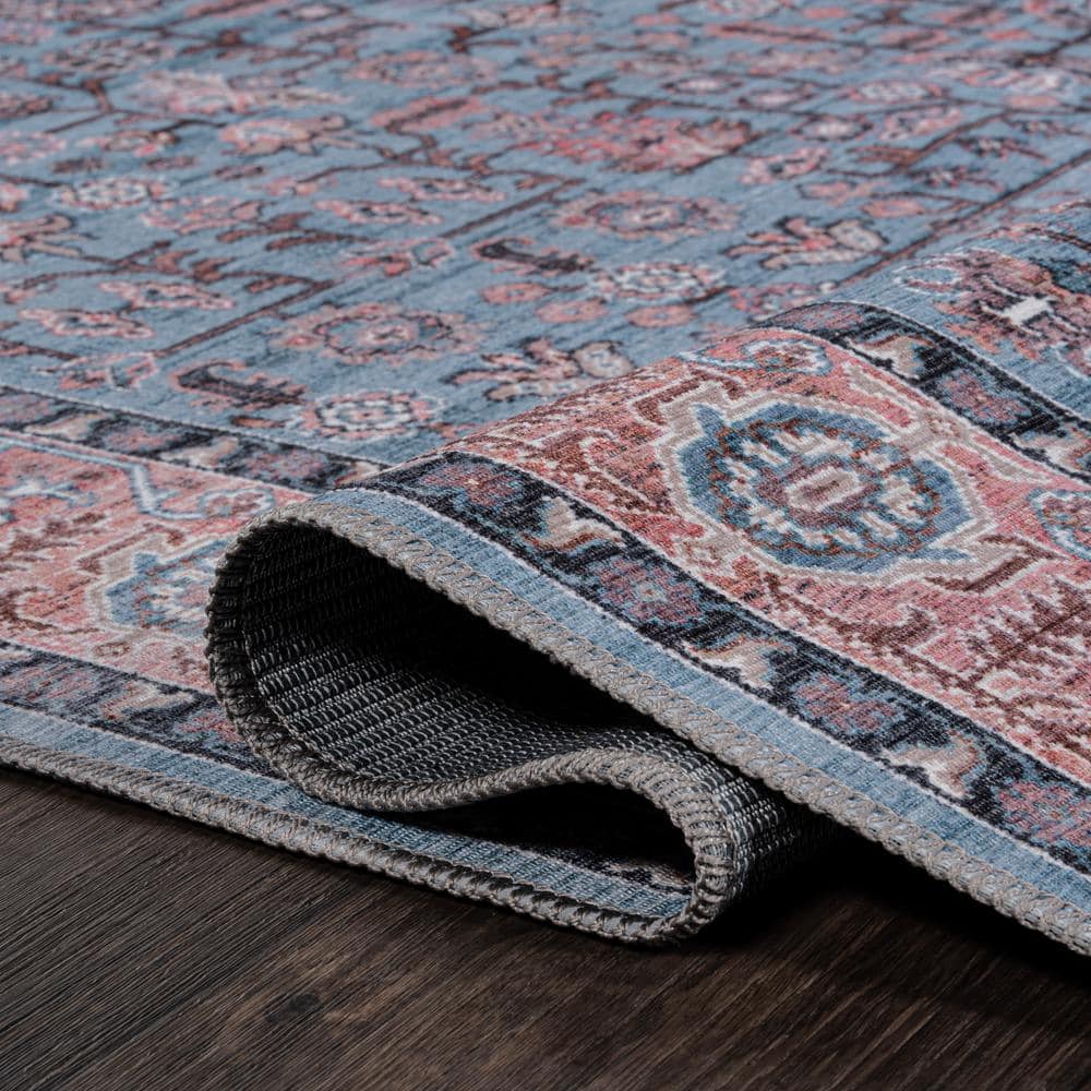 Kemer Persian-Inspired Washable Blue/Red/Brown Runner Rug 2' X 8'