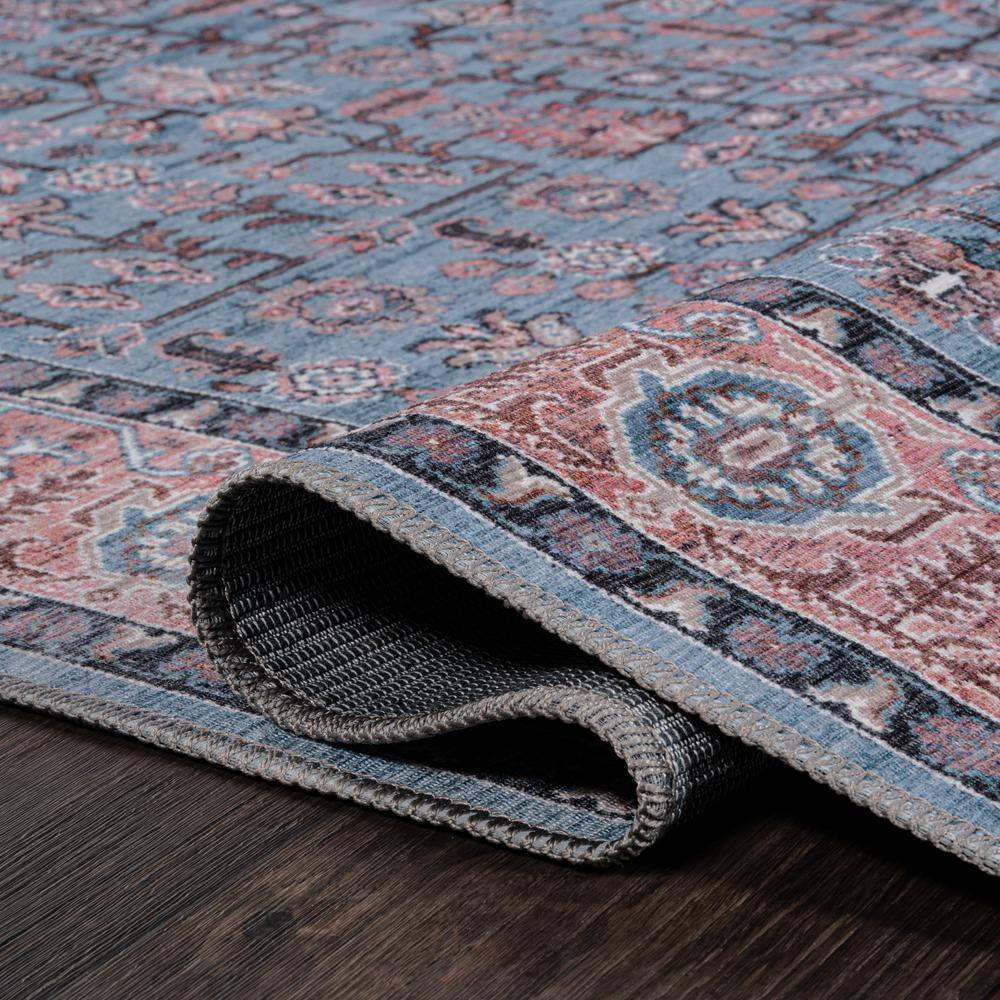 Persian-Inspired Blue and Red Chenille Washable Area Rug