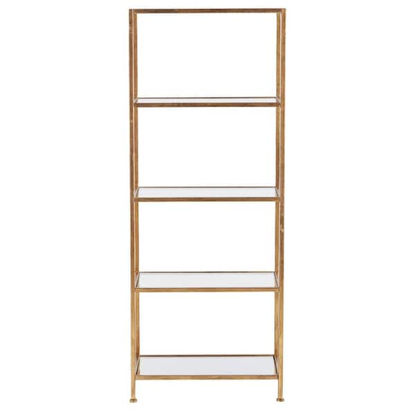 Gold Leaf Metal 4 Shelf Accent Bookcase, Does Home Depot Cut Glass For Shelves