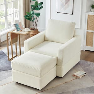 Beige Polyester Classic Corduroy Chaise Lounge with Ottoman for Living Room