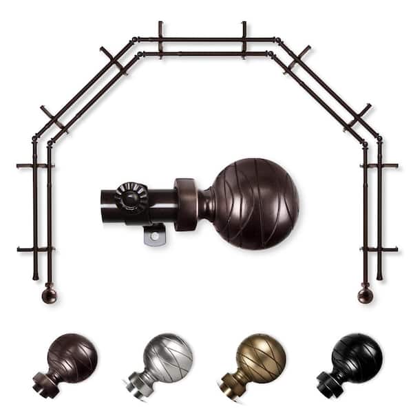 EMOH 13/16" Dia Adjustable 5-Sided Double Bay Window Curtain Rod 28 to 48" (each side) with Yesenia Finials in Cocoa