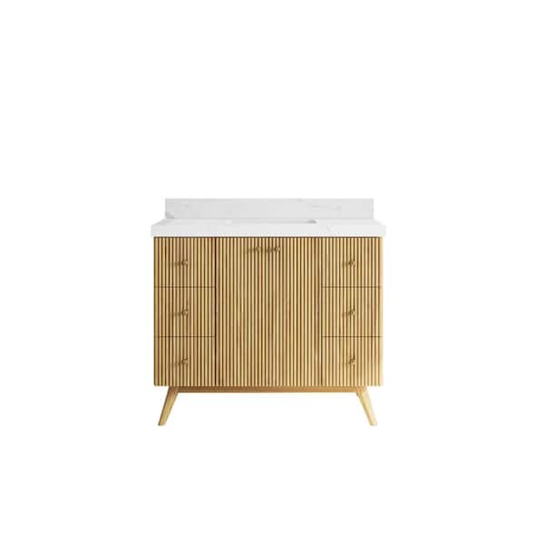Willow Collections Pasadena Teak 42 in. W x 22 in. D x 36 in. H Single Sink Bath Vanity in Light Teak with 2 in. Calacatta Quartz Top