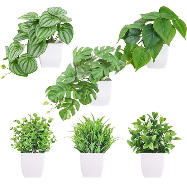 8.19" H 6 Pack Small Artificial Plants for Home Office Desk Bathroom Farmhouse Room Decor
