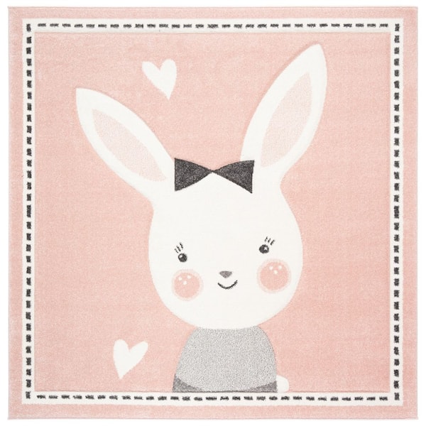 SAFAVIEH Carousel Kids Pink/Ivory 7 ft. x 7 ft. Border Solid Color Square Area Rug