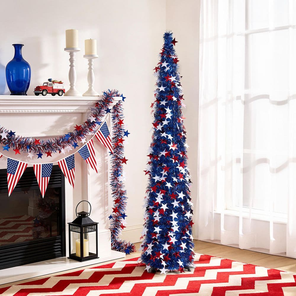 DR.Planzen 5 ft. Pop Up Star Sequins Artificial Cedar Tree