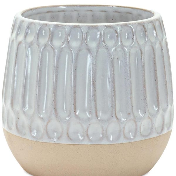 HomeRoots 5 in. Beige Porcelain Round Decorative Vase