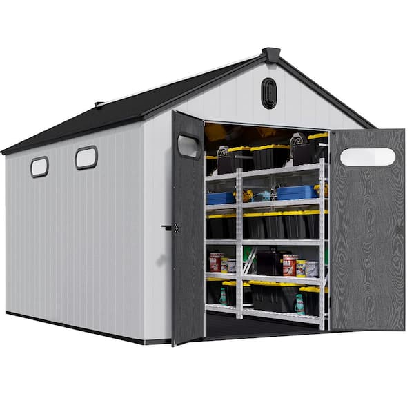 8 ft. W x 12 ft. D Outdoor Plastic Storage Shed with Floor, Lockable Doors and Vents (87.24 Sq. Ft.)
