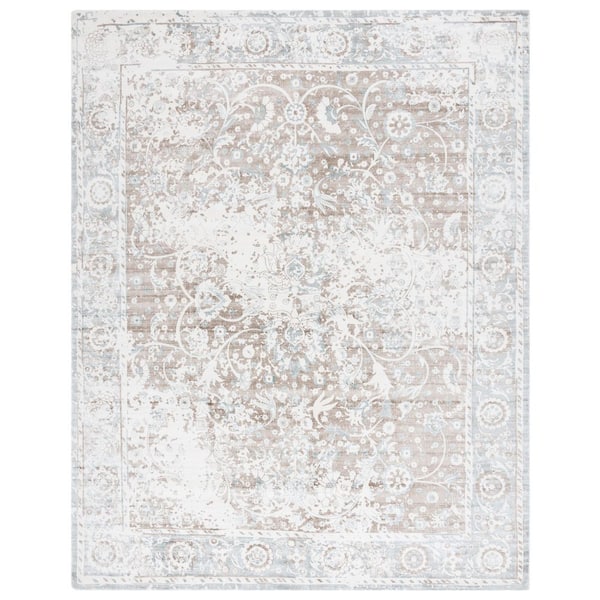 Mirage 9 ft. x 12 ft. Blue/Charcoal Distressed Floral Area Rug