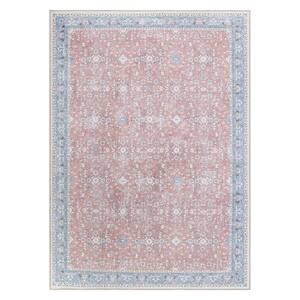 Rust 10 ft. x 14 ft. Transitional Bordered Floral Machine Washable Area Rug