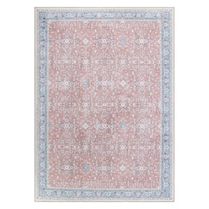 Transitional Bordered Floral Machine Washable 8'4"x11'6" Rust Area Rug