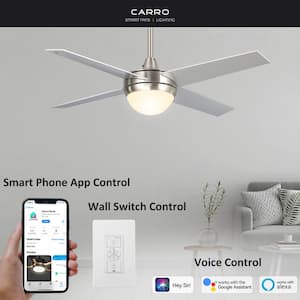 Nova 52 in. Integrated LED Indoor Silver Smart Ceiling Fan with Light Kit and Wall Control, Works with Alexa/Google Home