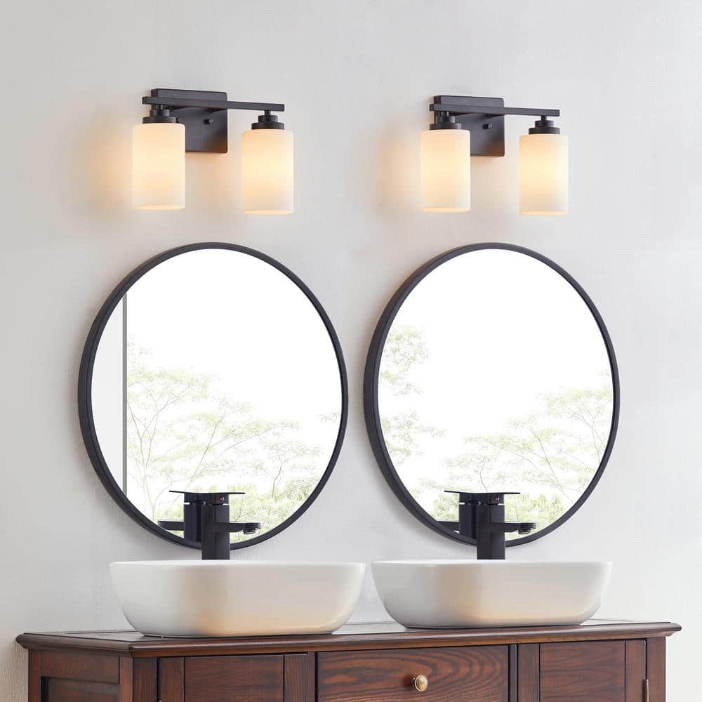 Black Steel 2-Light Dimmable Cylinder Vanity Light