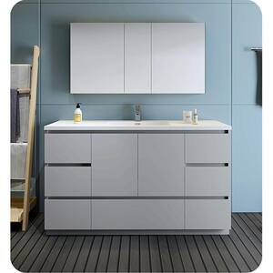 Lazzaro 60 in. Modern Bathroom Vanity in Gray with Vanity Top in White with White Basin