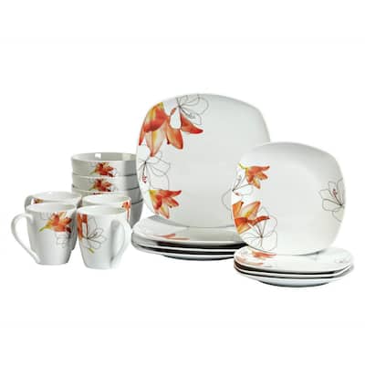 Lily 16-Piece Casual White with Pattern Ceramic Dinnerware Set (Service for 4)