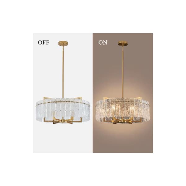 SILJOY 6-Light Gold 25.6in Modern Glass Shade Chandelier for