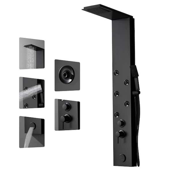 HOMEMYSTIQUE 5-Jet Rainfall Shower Panel System with Rainfall Shower Head and Shower Wand in Black