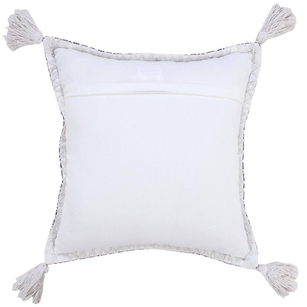 20" Blue and White Embroidered Cotton Throw Pillow