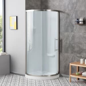 OVE Decors Breeze 36 in. L x 36 in. W x 76.97 in. H Corner Shower Kit with  Clear Framed Sliding Door in Satin Nickel and Shower Pan 15SKC-BREE36-SA -  The Home Depot