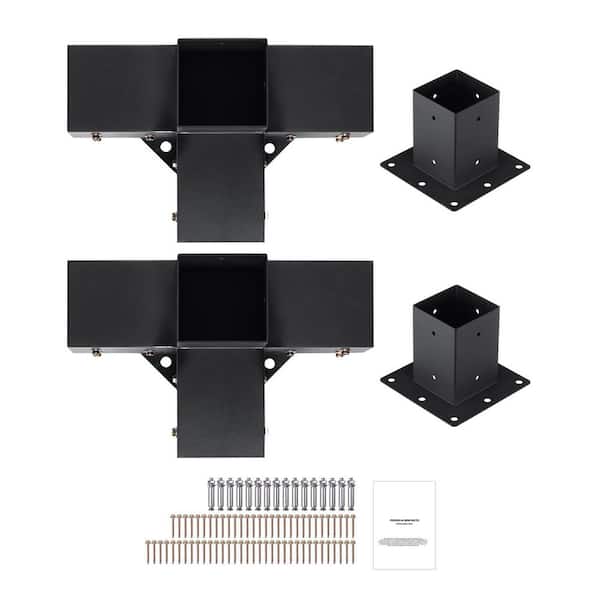 4 in. x 4 in. Pergola Bracket Kit (Inner Size 3.6 x 3.6), 4pcs 4-Way Heavy Duty Corner Brackets, Black Finish