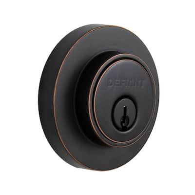 Bronze Round Single Cylinder Deadbolt Contemporary Aged