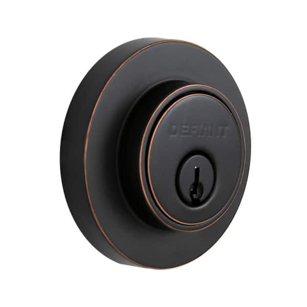 Defiant Contemporary Round Aged Bronze Double Cylinder Deadbolt