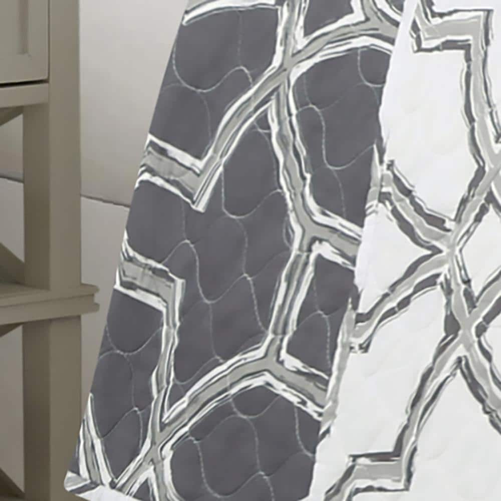 Gray and White Reversible Microfiber Full Quilt Set