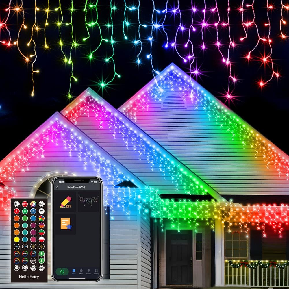 33 ft. 299 LED Smart Icicle Lights Christmas w/58 Multicolor Modes Musical 