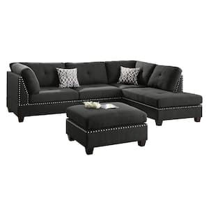104 in. Bobkona 3-Piece Polyester 6-Seater L-Shaped Sectional Sofa with Ottoman in Black