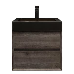 MIA 24 in. W x 20 in. D x 24 in. H Single Sink Floating Bath Vanity in Gray Oak with Black Stainless Steel Top