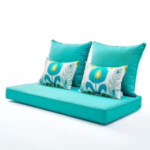 Tiffany Blue Outdoor Bench Replacement Cushion with Two Lumber Pillows by 5 Pieces for Patio Furniture