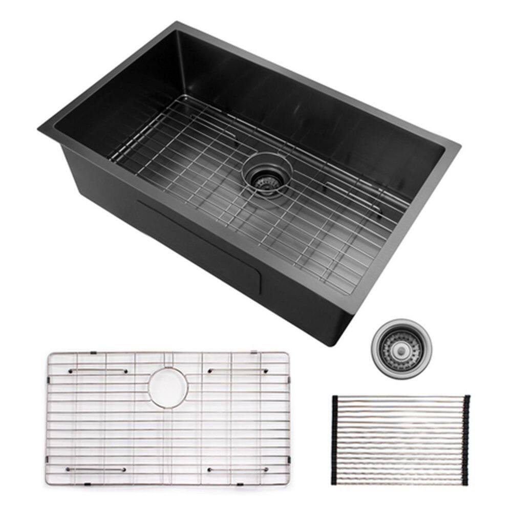 Golden Black 16-Gauge Stainless Steel 33 in. Single Bowl Undermount Worksta